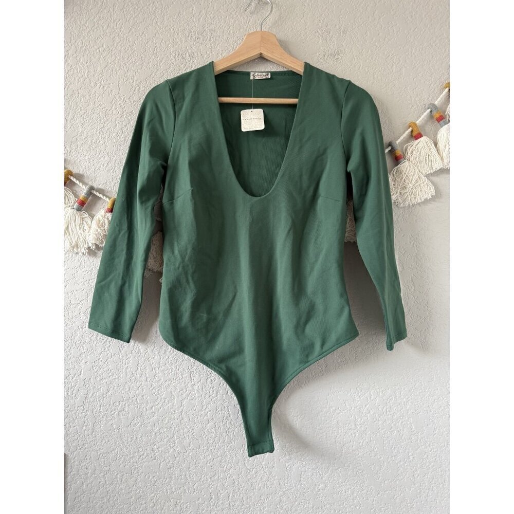 Free People Intimately Close Call Hunter Green Duo Thong Bodysuit Basics NWT M